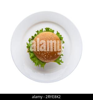 Hamburger auf einem weißen Teller Stockfoto