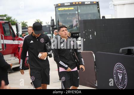 Facundo Farias, der am 30. September 2023 zum Inter Miami CF gegen den New York City FC, MLS, im DRV PNK Stadium in Fort Lauderdale, Florida eintrifft. Stockfoto