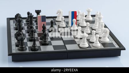 Schachbrett mit Länderflaggen Stockfoto