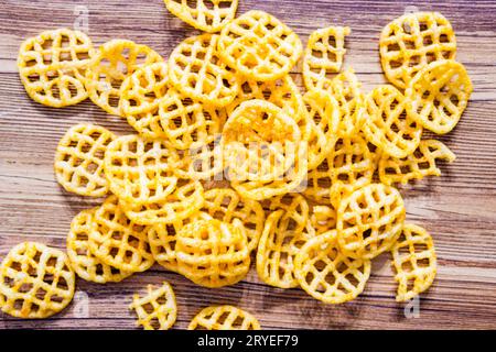 Frittierte Crisps gesunde Speisen Auswahl flach gelegt Stockfoto