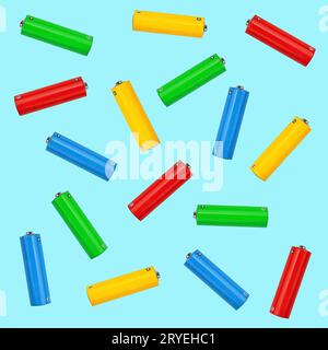 Muster mehrfarbiger AA-Alkali-Batterien Stockfoto