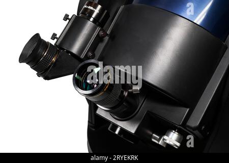 Eine Nahaufnahme des Okulars des Teleskops Stockfoto