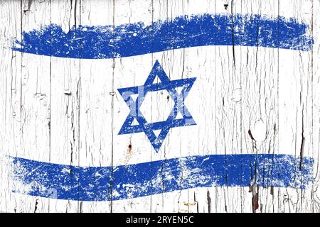 Grunge-Flagge Israels über altem weiß bemaltem Holz Stockfoto