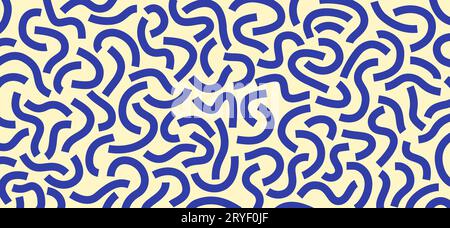 Einfarbiges Doodle-Muster. Lustiges Schwarzweißmuster. Gekrümmte blaue Linien Stock Vektor