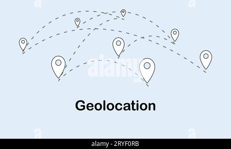 Markierungen (Stifte) und Routenpunkte. Fahrweg. Navigationskarte der Stadt. Geolokalisierung. Vektorillustration. Konzept von Banner, Poster, Werbung. Stock Vektor