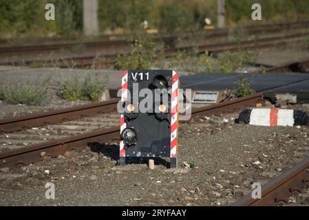 Bahnsignaltechnik im Eisenbahnverkehr Stockfoto