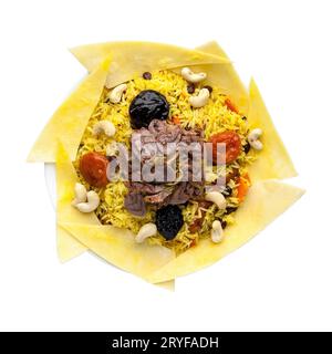 Pilaw auf weißem Hintergrund Stockfoto