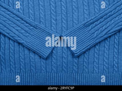 Hintergrundstruktur aus blauer Strickwolle Stockfoto
