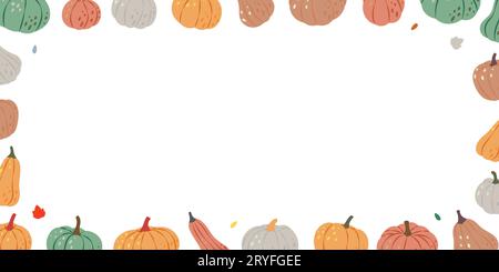 Kürbisse im horizontalen Banner. Halloween Kürbislinie Hintergrund. Herbstliche halloween-Kürbisse. Vektorillustration. Stock Vektor