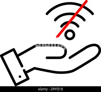 Hand und kein wlan-Symbol. Pixelperfekter, bearbeitbarer Kontur Stock Vektor