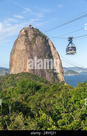 Rio de Janeiro, Brasilien - 10. April 2015: Zuckerhut in Rio de Janeiro, Brasilien, Blick von der Spitze. Vertikale Aufnahme. Stockfoto