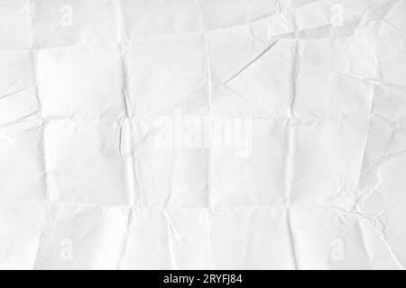 Weiße zerknitterte Papierhintergrundstruktur. Vollformat Stockfoto