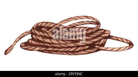 Wasserfarbenseil, Seeknoten, horizontales Kabel. Marine Clipart. Stockfoto