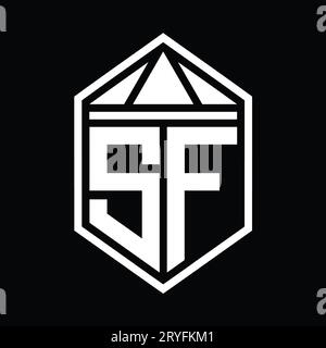 SF Letter Logo Monogramm einfache sechseckige Schildform mit Dreieckskrone isolierte Designvorlage Stockfoto