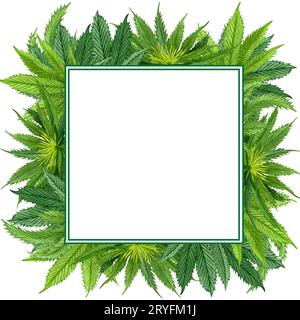 Aquarell Cannabis Rahmen. Handgezeichnete Wildhanf-Pflanze Grenze für Grußkarte, Logo, Rahmen oder Grenze. Stockfoto