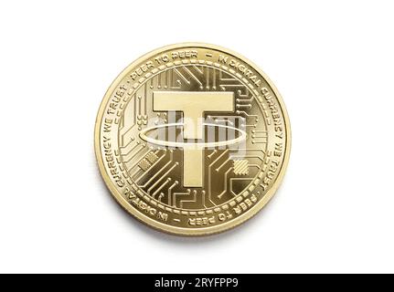 USDT-Münze isoliert auf weißem Hintergrund. Tether Cryptocurrency Stockfoto