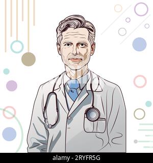 Vektorillustration des männlichen Arztes mit Stethoskop. Bannerdesign der medizinischen Versorgung Stock Vektor