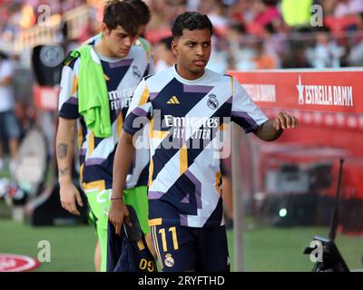 Sabadell, Barcelona, Spanien. September 2023 30. Barcelona Spanien 30.09.2023 Rodrygo (Real Madrid) spielt während der La Liga EA Sports zwischen Girona FC und Real Madrid am 30. September 2023 in Montilivi in Girona. (Bild: © Xavi Urgeles/ZUMA Press Wire) NUR REDAKTIONELLE VERWENDUNG! Nicht für kommerzielle ZWECKE! Stockfoto