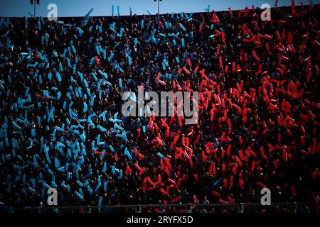 Buenos Aires, Argentinien. September 2023 30. San Lorenzo-Fans, die während des Spiels zwischen San Lorenzo und Huracan im Rahmen der Copa de la Liga 2023 im Pedro Bidegain Stadium zu sehen waren. Endnote: San Lorenzo 1:1 Huracan Credit: SOPA Images Limited/Alamy Live News Stockfoto