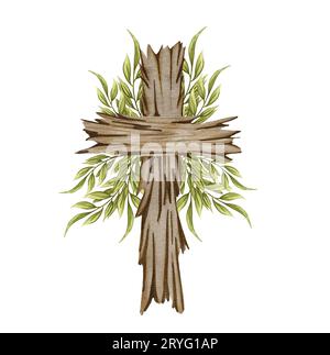 Blumenkreuz der Sonnenblume. Ostern Illustration. Hochzeitskreuz In Aquarellfarben Stockfoto