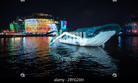 Sebitseom Seoul schwimmende Inseln erleuchteten am 30. September 2023 im Han-Fluss in Seoul, Südkorea Stockfoto