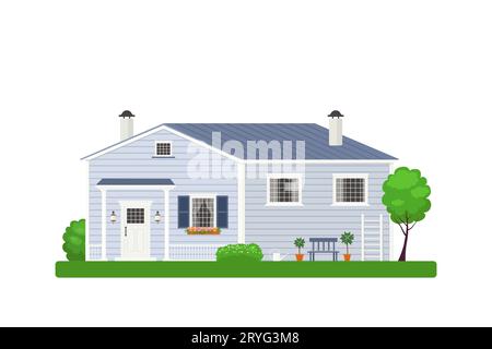 Niedliches dreiviertel-Haus aus Holz. Landhauskonzept Stock Vektor