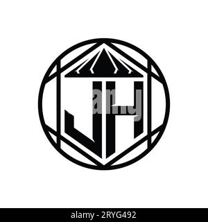 JH Letter Logo Monogramm Sechseckrone scharfe Schildform isolierter Kreis abstrakte Design-Vorlage Stockfoto