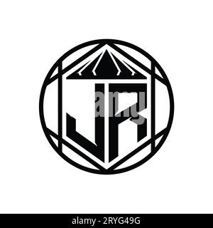 JR Letter Logo Monogramm Sechseckrone scharfe Schildform isolierter Kreis abstrakte Design-Vorlage Stockfoto