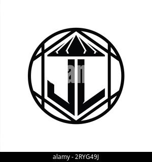 JL Letter Logo Monogramm Sechseckrone scharfe Schildform isolierter Kreis abstrakte Design-Vorlage Stockfoto