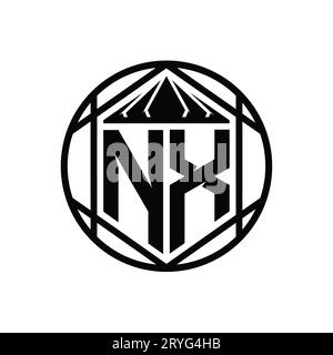 NX Letter Logo Monogramm Sechseckrone scharfe Schildform isolierter Kreis abstrakte Design-Vorlage Stockfoto