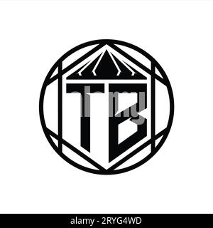 TB Letter Logo Monogramm Sechseckrone scharfe Schildform isolierter Kreis abstrakte Design-Vorlage Stockfoto