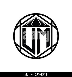 UM Letter Logo Monogramm Sechseckrone scharfe Schildform isolierter Kreis abstrakte Design-Vorlage Stockfoto