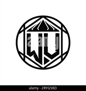 WV Letter Logo Monogramm Sechseckrone scharfe Schildform isolierter Kreis abstrakte Design-Vorlage Stockfoto