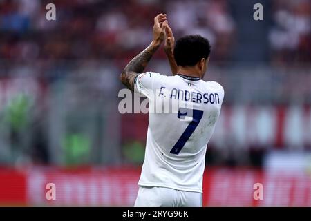 Milano, Italien. September 2023 30. Luis Alberto von SS Lazio zeigt während des Spiels der Serie A zwischen AC Milan und SS Lazio im Stadio Giuseppe Meazza am 30. September 2023 in Mailand, Italien. Dank: Marco Canoniero/Alamy Live News Stockfoto