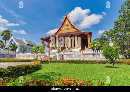 Vientiane Laos, Skyline der Stadt am Hor Phakeo Tempel Stockfoto