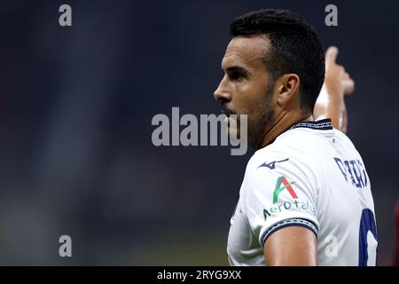 Milano, Italien. September 2023 30. Pedro Ledesma von SS Lazio zeigt während des Spiels der Serie A zwischen AC Mailand und SS Lazio im Stadio Giuseppe Meazza am 30. September 2023 in Mailand, Italien. Dank: Marco Canoniero/Alamy Live News Stockfoto