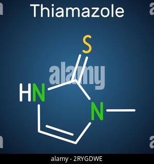 Thiamazol, Methimazolmolekül. Es ist ein Medikament zur Hyperthyreose. Strukturelle chemische Formel auf dunkelblauem Hintergrund. Stock Vektor
