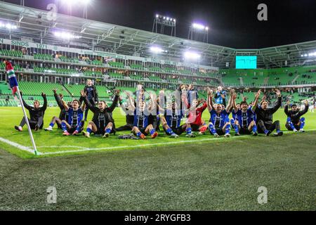 Groningen, Niederlande. September 2023 29. Spieler des FC den Bosch feiern den Sieg beim niederländischen Keuken Kampioen Divisie-Spiel zwischen dem FC Groningen und dem FC den Bosch am 29. September 2023 in Groningen, Niederlande Credit: dpa/Alamy Live News Stockfoto