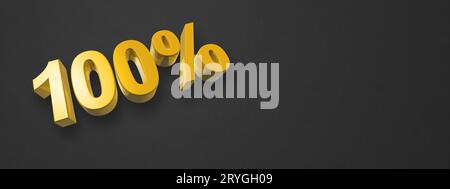 100 %. 3D-Abbildung isoliert auf Schwarz. Horizontales Banner Stockfoto