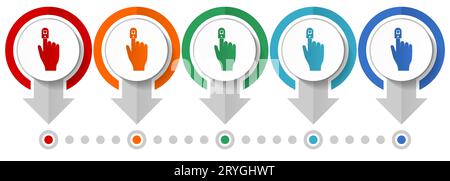 Oxymeter, Vektorsymbolsatz für Blutsättigungsmonitor, Infografikvorlage mit flachem Design, Symbole für Zeigerkonzept in 5 Farboptionen für Webdesign und m Stock Vektor