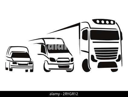 Lieferfirma mit verschiedenen Fahrzeugtypen Stockfoto