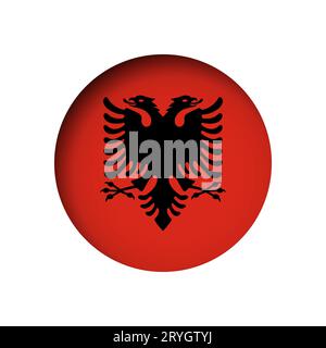 Albanienflagge - hinter dem kreisförmigen Papierloch mit innerem Schatten. Stock Vektor