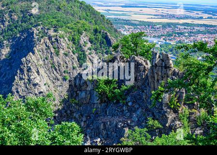 Blick von den Felsen im Bodetal im Harz Stockfoto