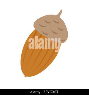 Braunes Cartoon-Element aus Eichel. Herbstsymbol. Vektorillustration isoliert auf weißem Hintergrund in flachem Zeichentrickstil. Stock Vektor