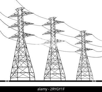 Übertragungsturm oder Strommasten der Stromleitung Zeichnung der Linie Stockfoto