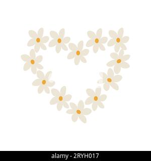 Blumenkranz aus Gänseblümchen in Herzform auf weißem Hintergrund. Kann für Grußkarten, Einladungen, Hochzeit, Geburtstag verwendet werden. Vektor-Illustration Stock Vektor