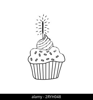 Festlicher Cupcake mit Glitzer isoliert auf weißem Hintergrund. Handgezeichnete Vektor-Illustration im Doodle-Stil. Perfekt für Karten, Logos, Einladungen, Deko Stock Vektor