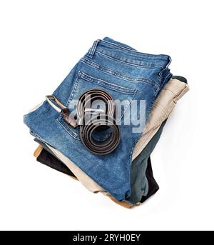 Jeans und Ledergürtel Stockfoto