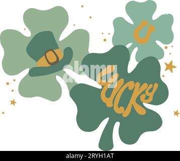 St, Patrick's Day Grafik für T-Shirt, Becher, Aufkleber, Leinwand, Geschenkkarte, Postkarten, Banner, Einladung, Poster. Vektorillustration Stock Vektor