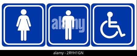 Symbol für die Geschlechterlinie auf blauem Hintergrund. Symbol Geschlecht. Mann und Frau Icon isolierten minimalistisches Design. Symbol der Toilettenlinie, Konturvektorzeichen, linearer Stil Stock Vektor